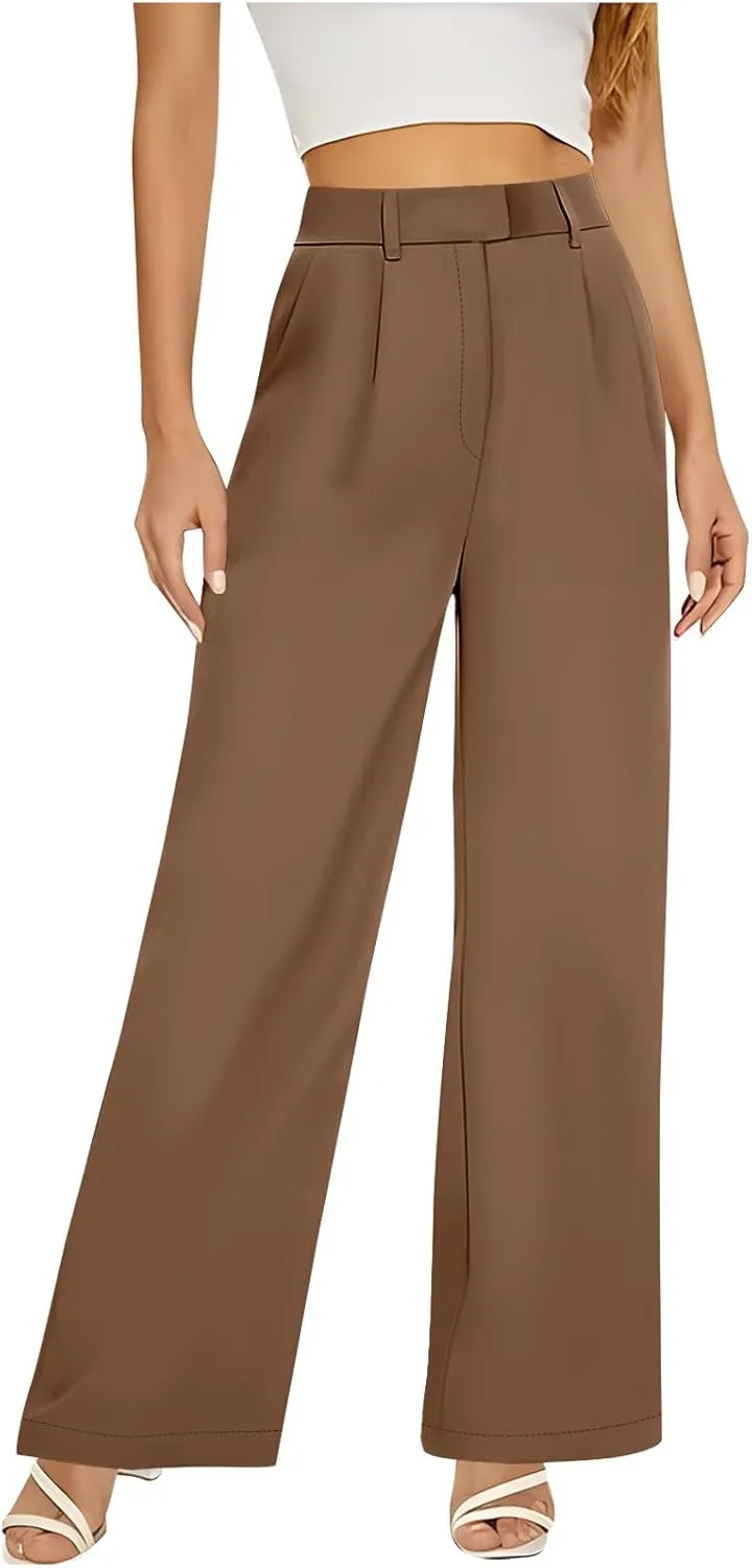 2025 Wide Leg Pants for Women High Waist Loose Casual Trousers Business Work Casual Pants with Pockets