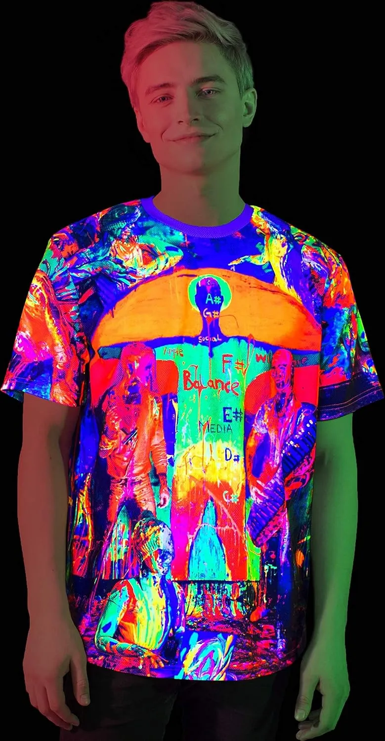 aofmoka Neon Glow Blacklight UV Reactive Party Rave Handmade Art Tee Sport Top Workout Shirt Women Unisex Men Design T-Shirt