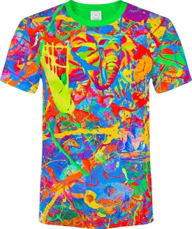aofmoka Neon Glow Blacklight UV Reactive Party Rave Handmade Art Tee Sport Top Workout Shirt Women Unisex Men Design T-Shirt