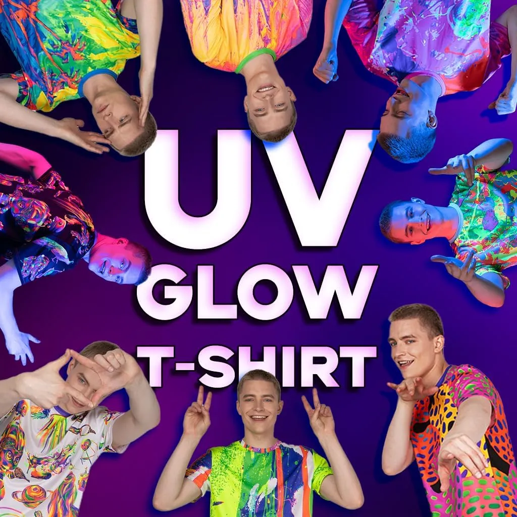 aofmoka Neon Glow Blacklight UV Reactive Party Rave Handmade Art Tee Sport Top Workout Shirt Women Unisex Men Design T-Shirt