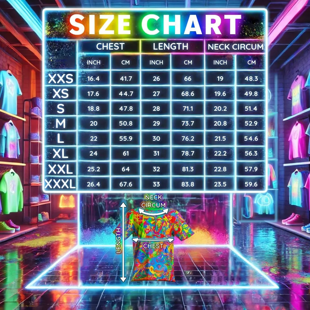 aofmoka Neon Glow Blacklight UV Reactive Party Rave Handmade Art Tee Sport Top Workout Shirt Women Unisex Men Design T-Shirt