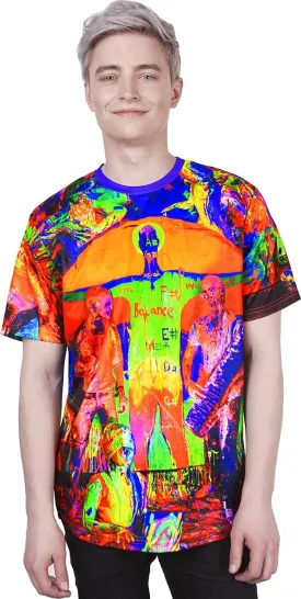 aofmoka Neon Glow Blacklight UV Reactive Party Rave Handmade Art Tee Sport Top Workout Shirt Women Unisex Men Design T-Shirt