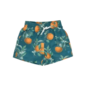Baby Boy Swimwear | Trunks- Green Botanical Oranges | Pink Chicken