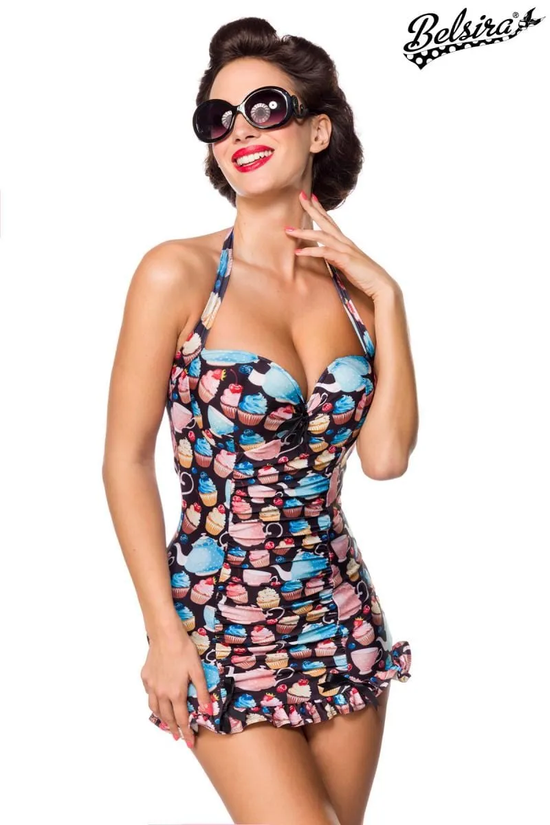 Belsira Vintage Style Cupcake Print Swimdress