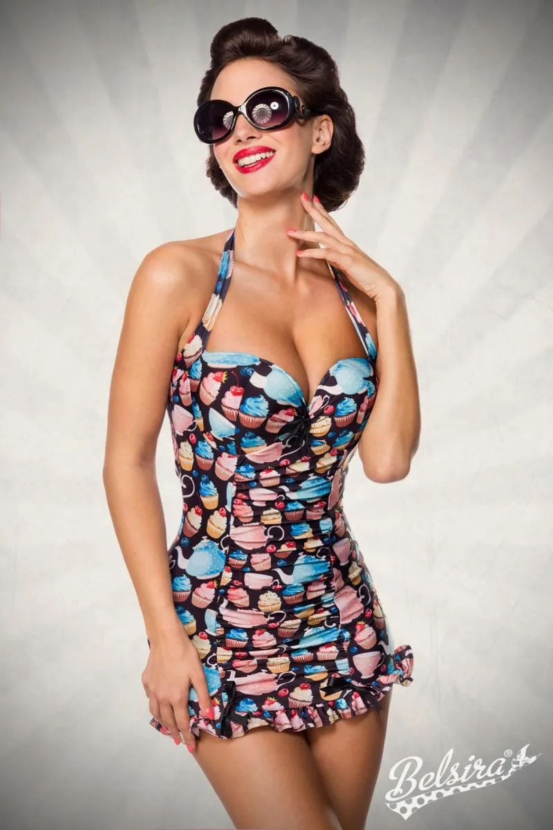 Belsira Vintage Style Cupcake Print Swimdress
