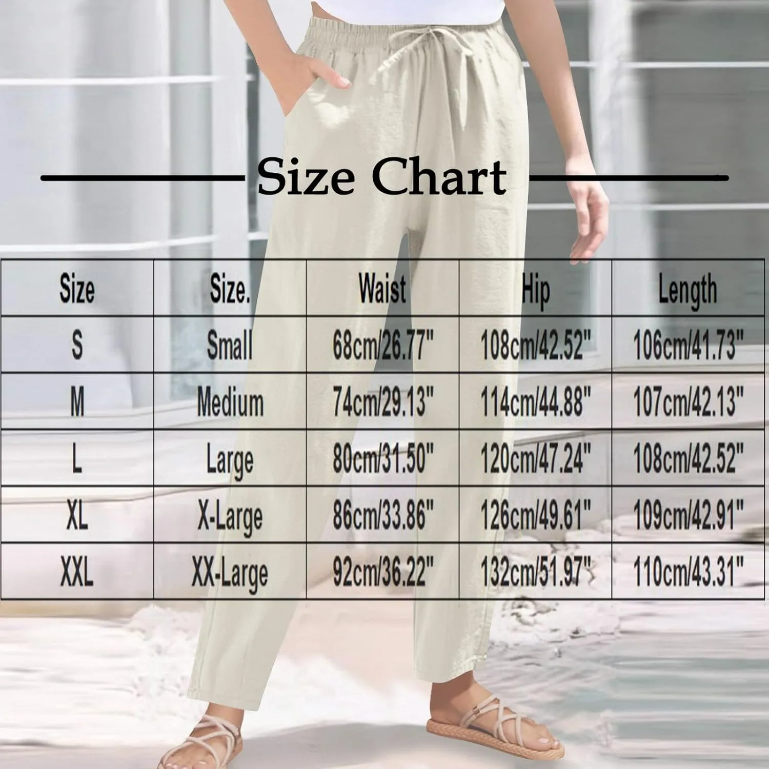 Borniu Women's Tapered Pants Cotton Linen Drawstring Back Elastic Waist Ankle Length Pant Loose Casual Straight Trousers
