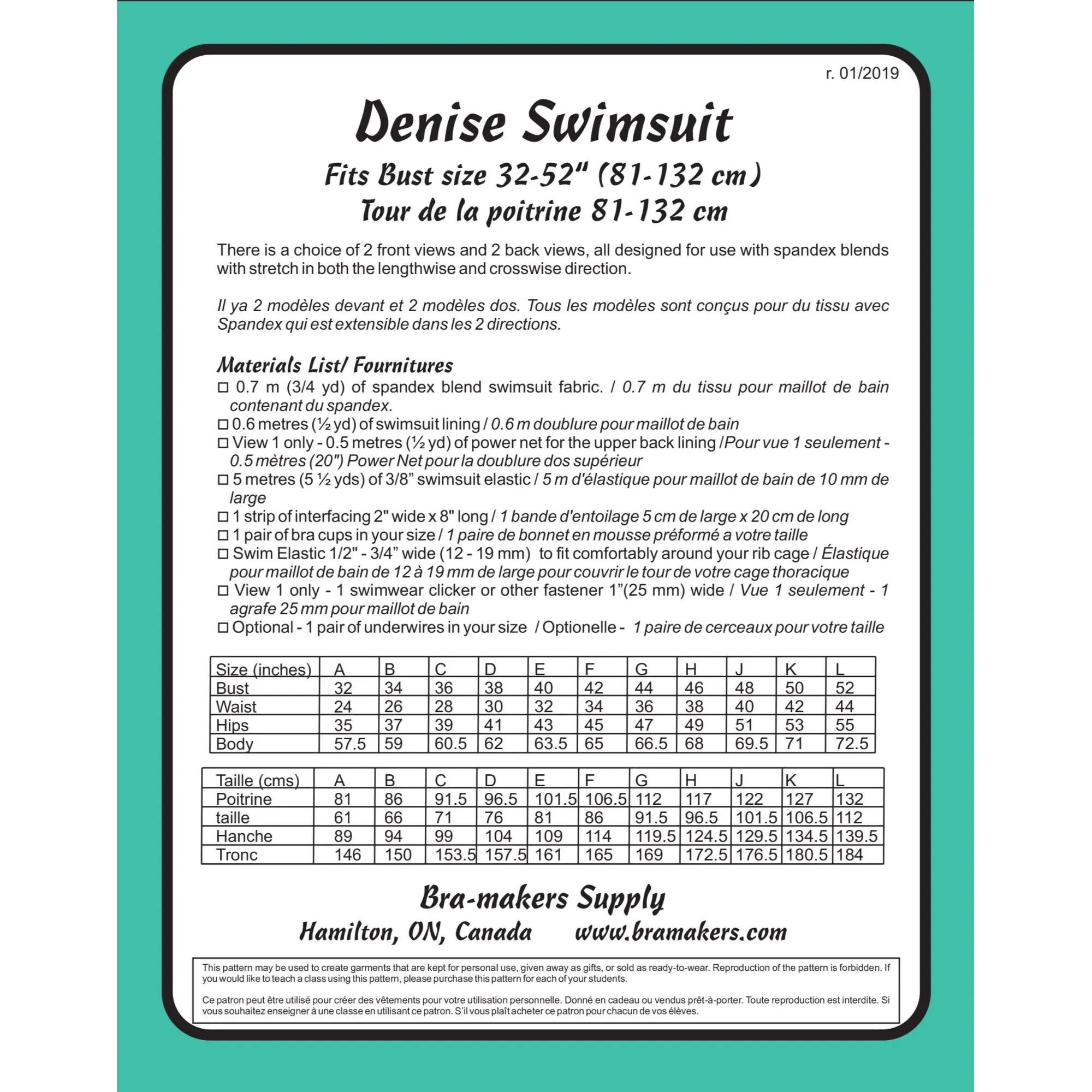 Bra Pattern, Denise Swimsuit, Bra-Makers Supply