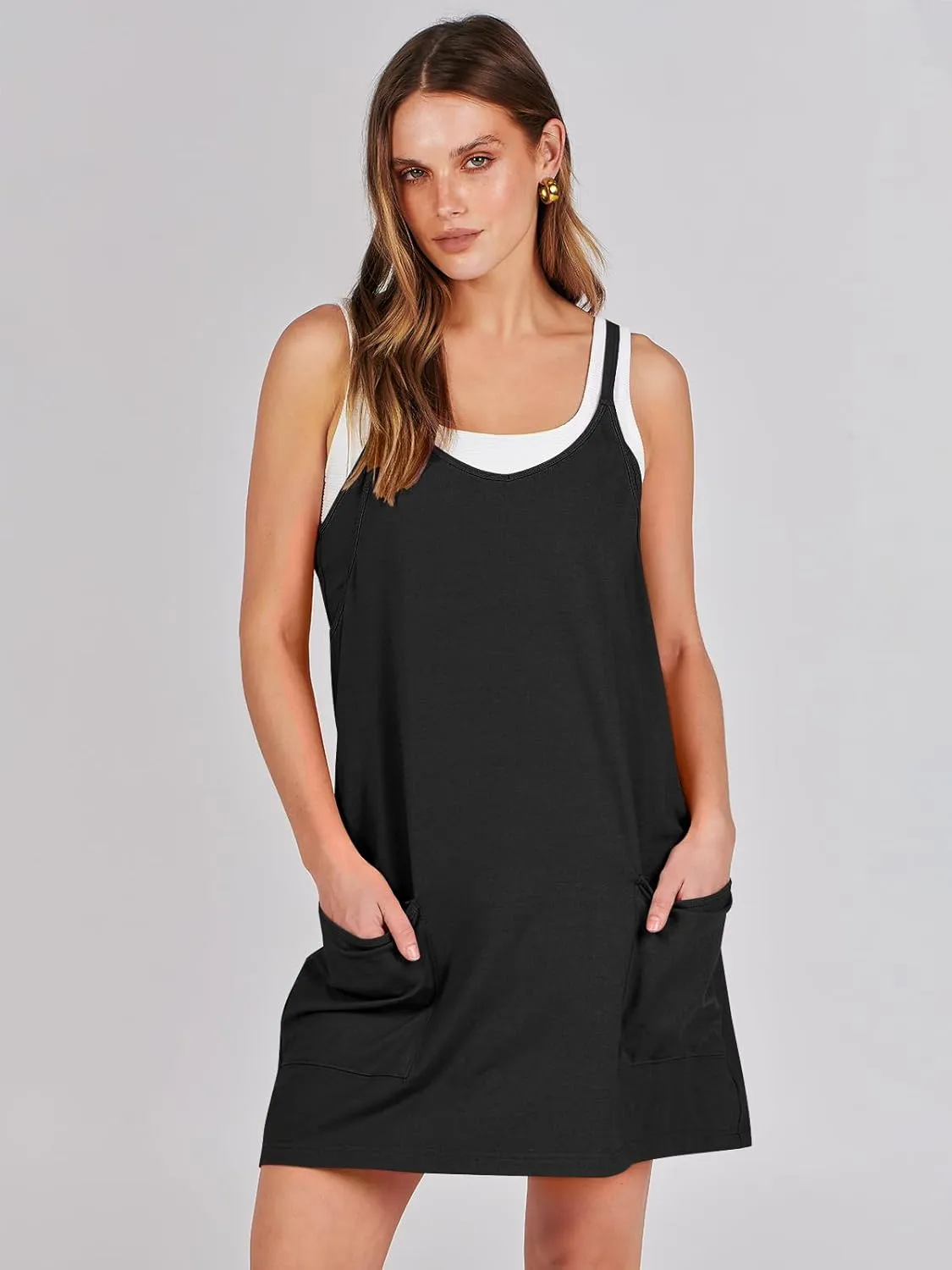 Caracilia Womens Summer Mini Dress 2025 Casual Sleeveless Built in Shapewear Sundress Trendy Short Tennis Athletic Outfits