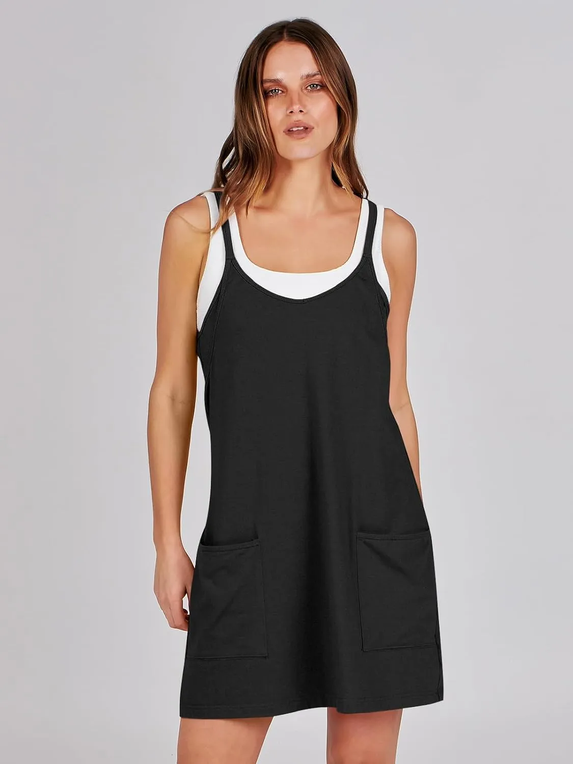Caracilia Womens Summer Mini Dress 2025 Casual Sleeveless Built in Shapewear Sundress Trendy Short Tennis Athletic Outfits