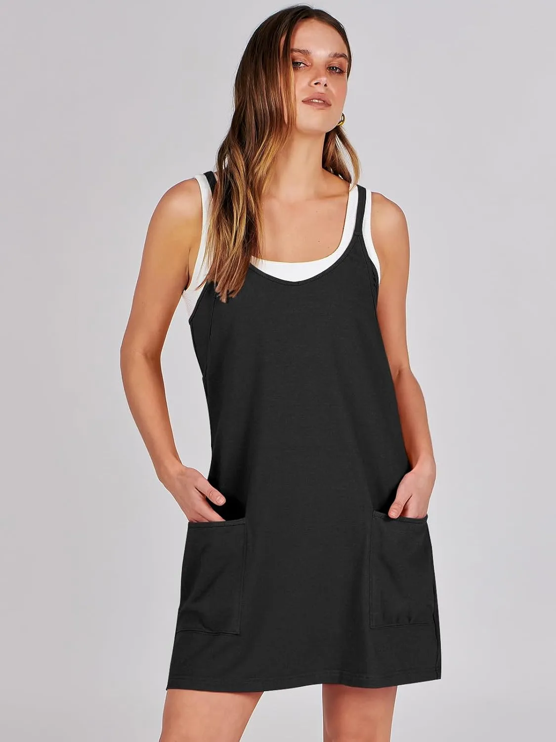 Caracilia Womens Summer Mini Dress 2025 Casual Sleeveless Built in Shapewear Sundress Trendy Short Tennis Athletic Outfits