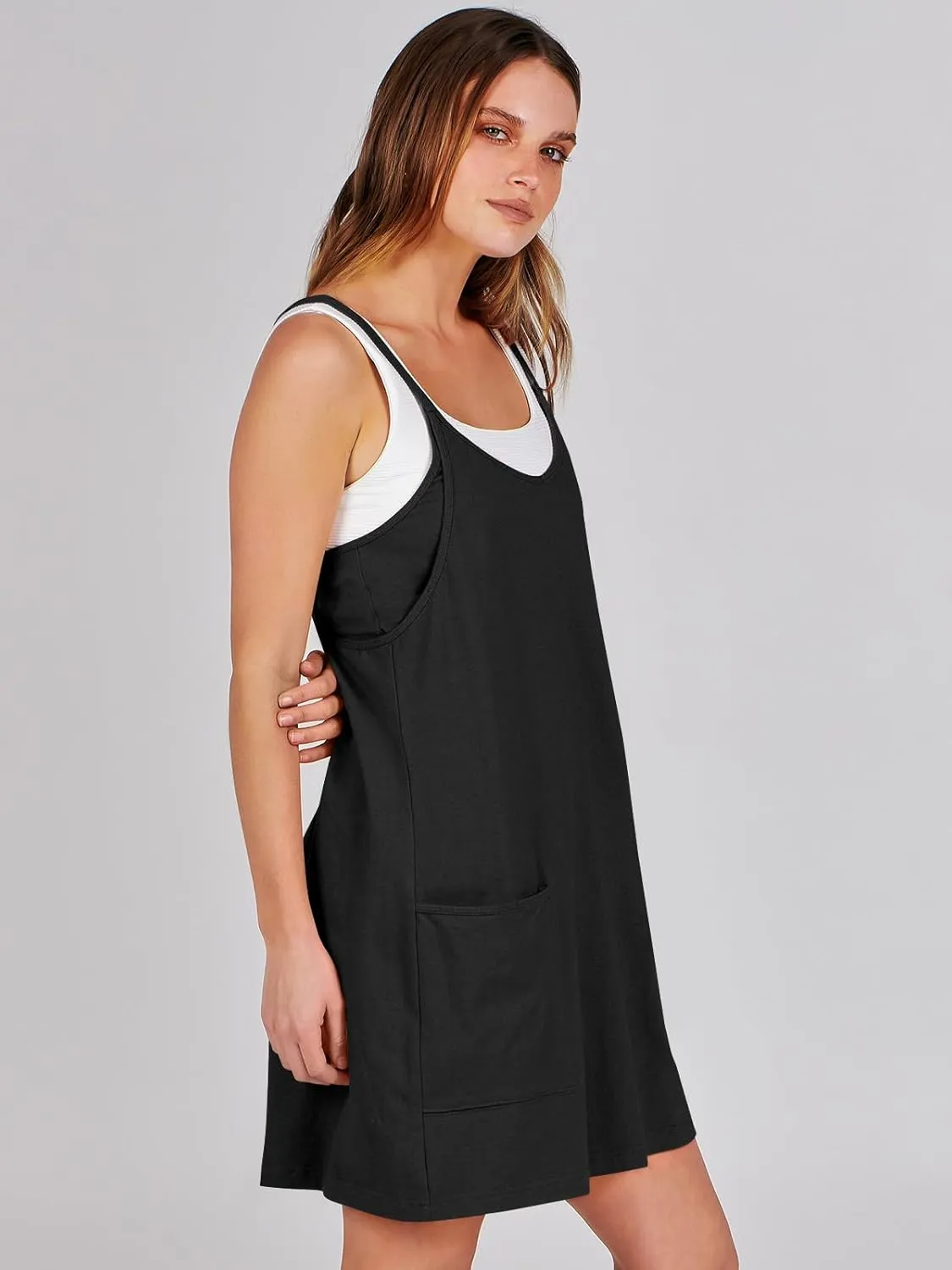 Caracilia Womens Summer Mini Dress 2025 Casual Sleeveless Built in Shapewear Sundress Trendy Short Tennis Athletic Outfits