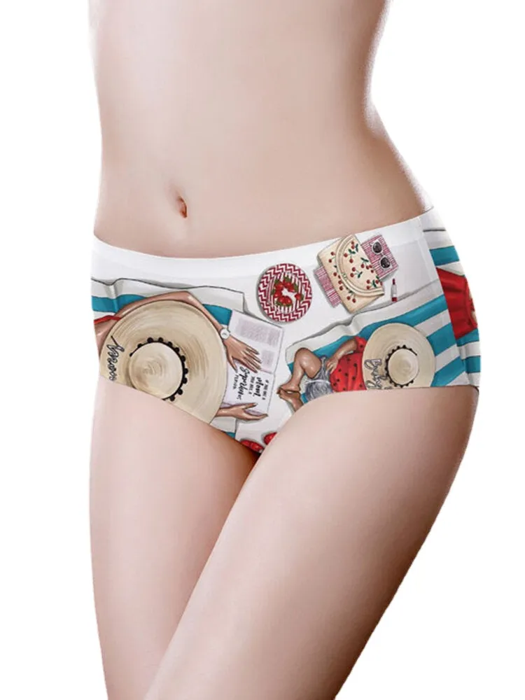 Cartoon Character Print Ice Silk Breathable Mid Waisted Panties