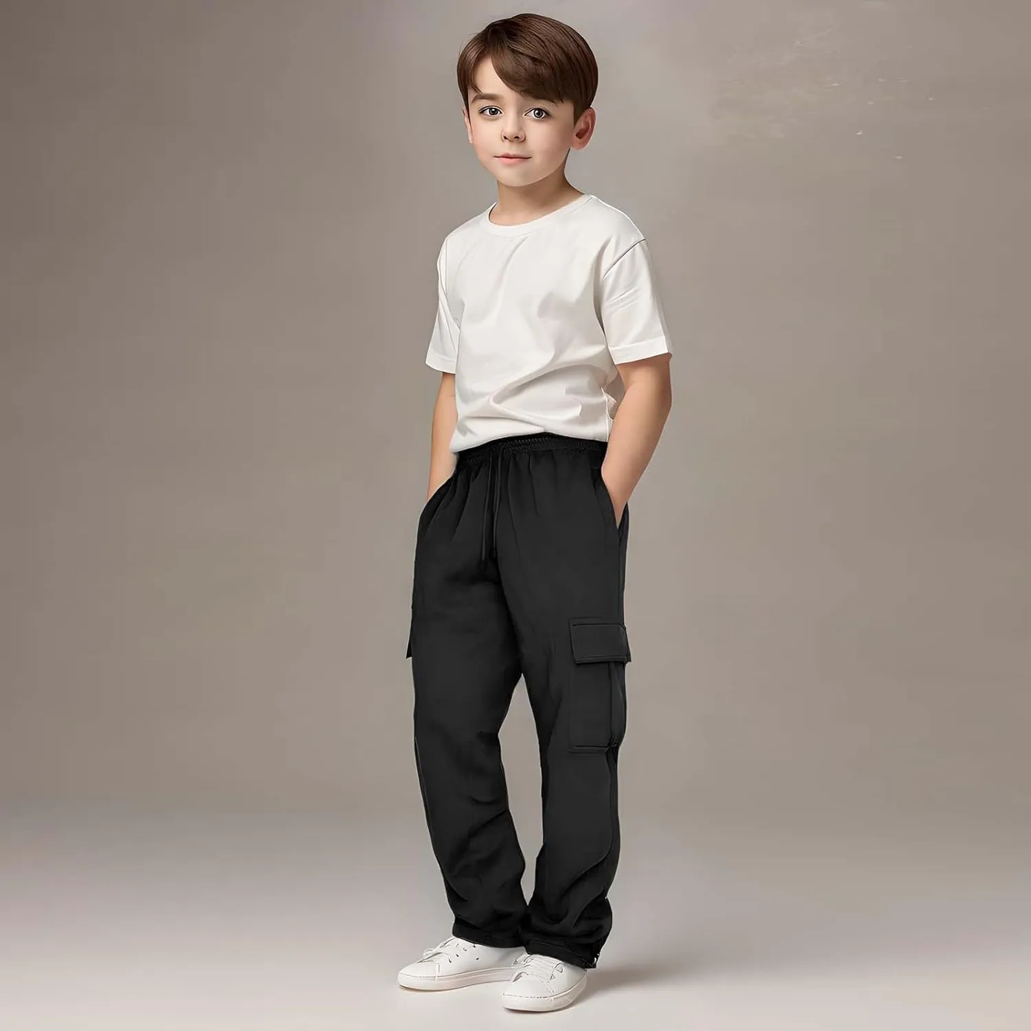 Childs Multipocket Causal Cargo Pants Toddler Kids Elastic Waist Pull-On Jogger Pants Boys Baggy Sweatpants