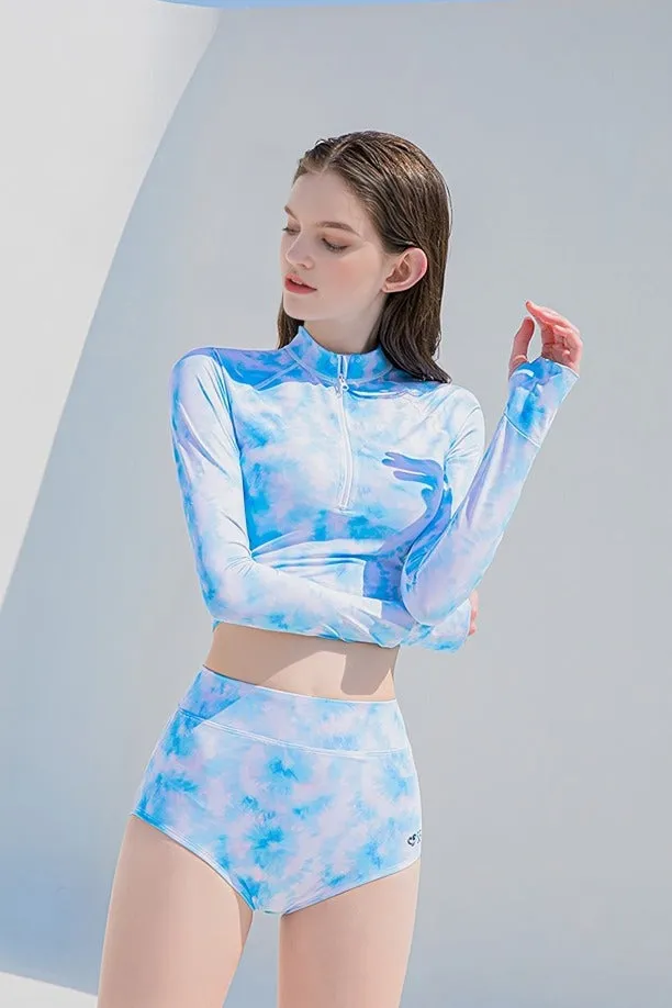 Clearance | Fashionable and Sexy Tie Dye Print Long -Sleeved Swimsuit UPF50  Rash Guard