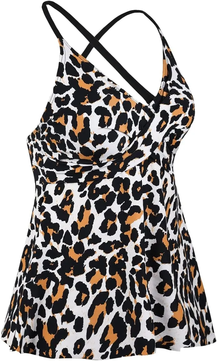 coastal rose Women's Tankini Tops V Neck Flowy Swim Top Front Cross Push Up Bathing Suit Top