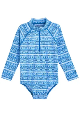 Coolibar Baby Wave One Piece Swimsuit UPF 50  -Marlin Blue Mosaic Tile - FINAL SALE