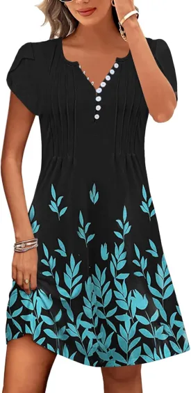 Disamer Womens Casual Dresses Short Sleeve Summer Dresses 2025 Boho Floral Beach Sundresses Spring A-Line Dress with Pockets