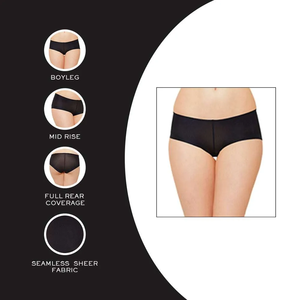 Feel Free Mid Waist Full Coverage Solid Boyleg Panty - Black