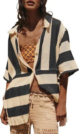 Gacaky Women's Lightweight Button Down Shirt 2025 Summer Swimsuit Crochet Swim Cover Up Beach Shirt Tops Vacation Outfits