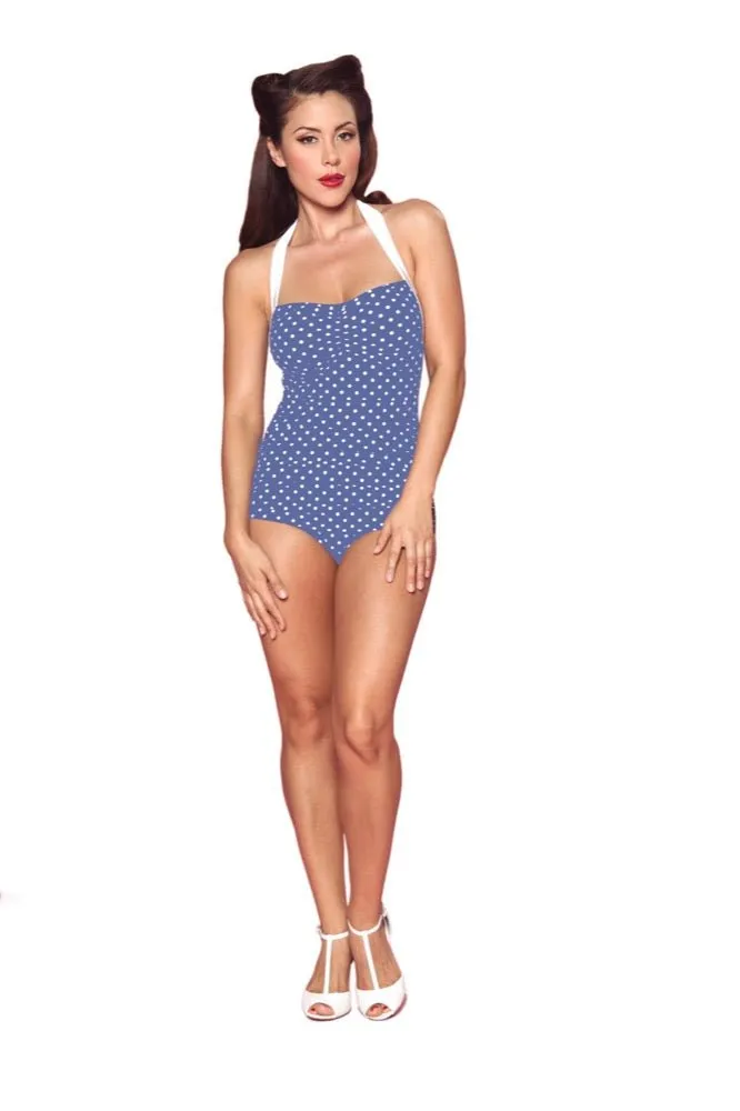 Girlhowdy Sandy Polka Dot Retro One-Piece Swimsuit - Blue