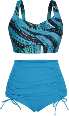 Hanna Nikole Women Plus Size Two Piece Swimsuit Sets Twist Front Bikini Bathing Suit with Drawstring Ruched Bottom