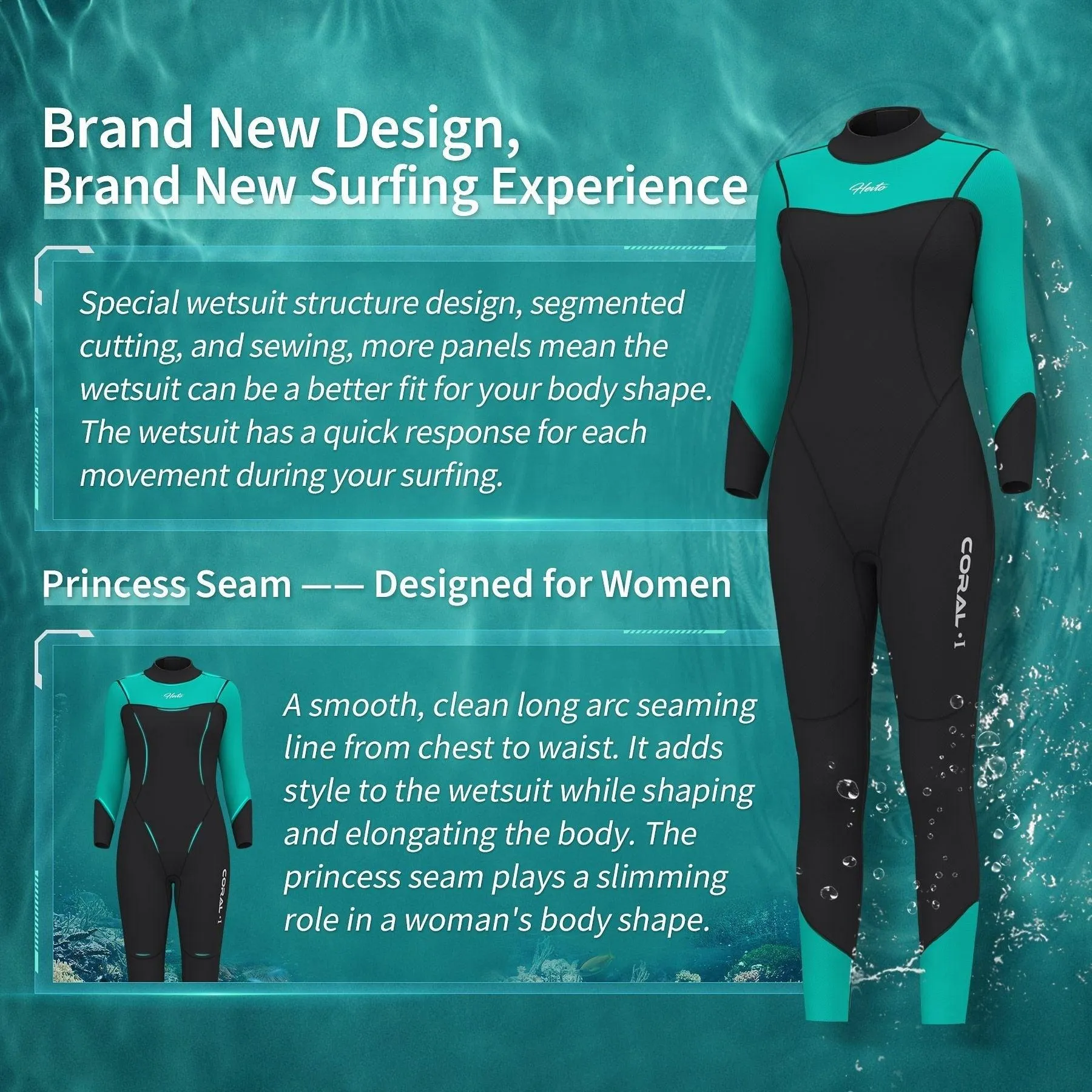 Hevto Women's Ocean Swimmers Wetsuit - Full Length Back Zip