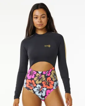 Hibiscus Heat Splice Long Sleeve One Piece Swimsuit in Multi