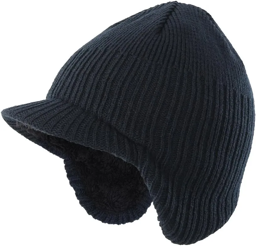 Home Prefer Toddler Boys Girls Fleece Knit Kids Hat Visor Earflaps Winter Hat