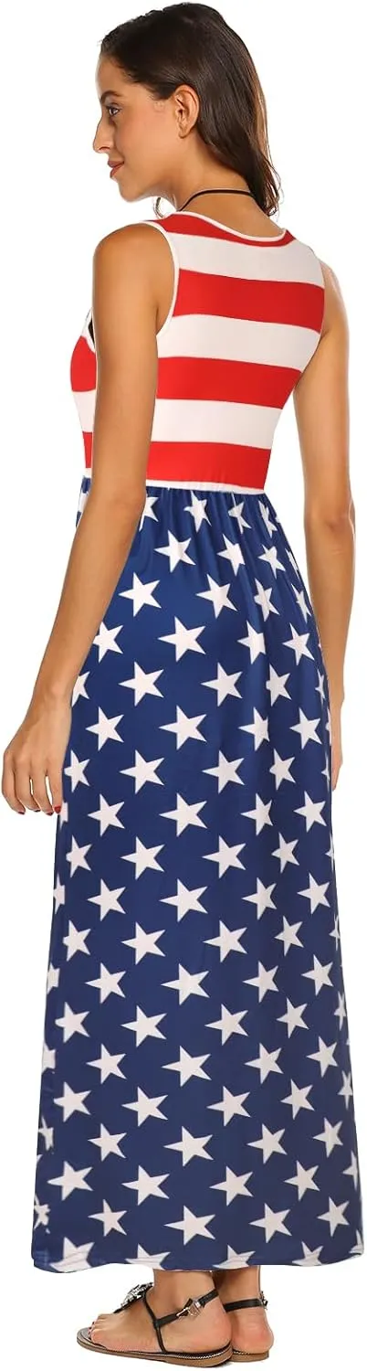 Hount Women's Summer Sleeveless Striped Flowy Casual Long Maxi Dress with Pockets