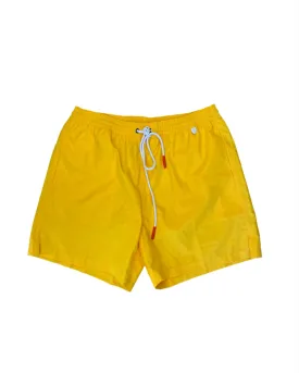 Isaia New Mens Solid Yellow Swim Trunk