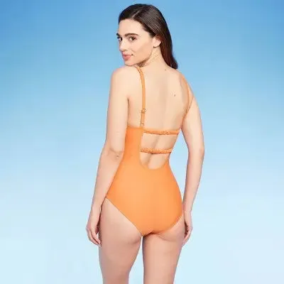 Kona Sol Women's One Piece Swimsuit Medium Coverage Scrunchie Strap