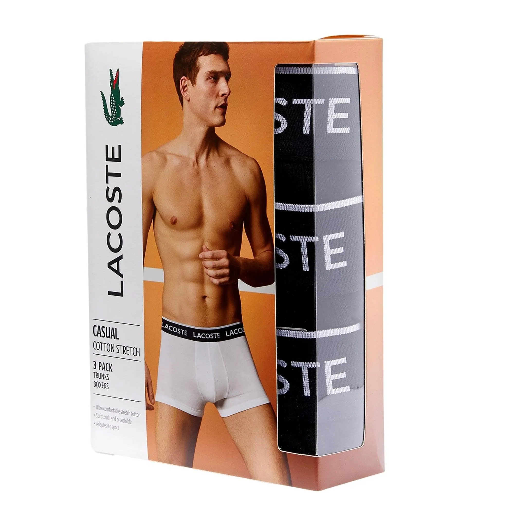 Lacoste Casual Cotton Stretch 3 Pack Trunks - Black