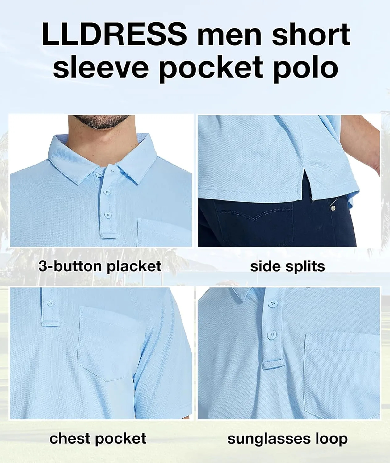 LLdress Men's Polo Golf Shirt Short Sleeve T-Shirts Pique Collared Shirts with Pocket