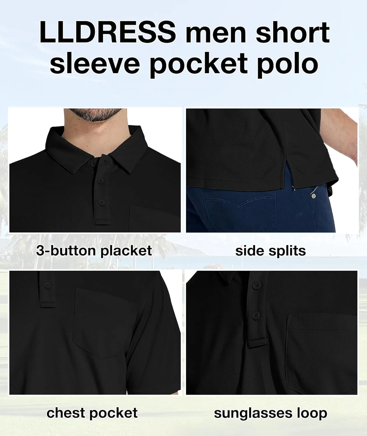 LLdress Men's Polo Golf Shirt Short Sleeve T-Shirts Pique Collared Shirts with Pocket