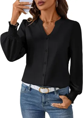 LOMON Button Down Shirt Women Fall Lantern Long Sleeve Blouses Casual Shirts