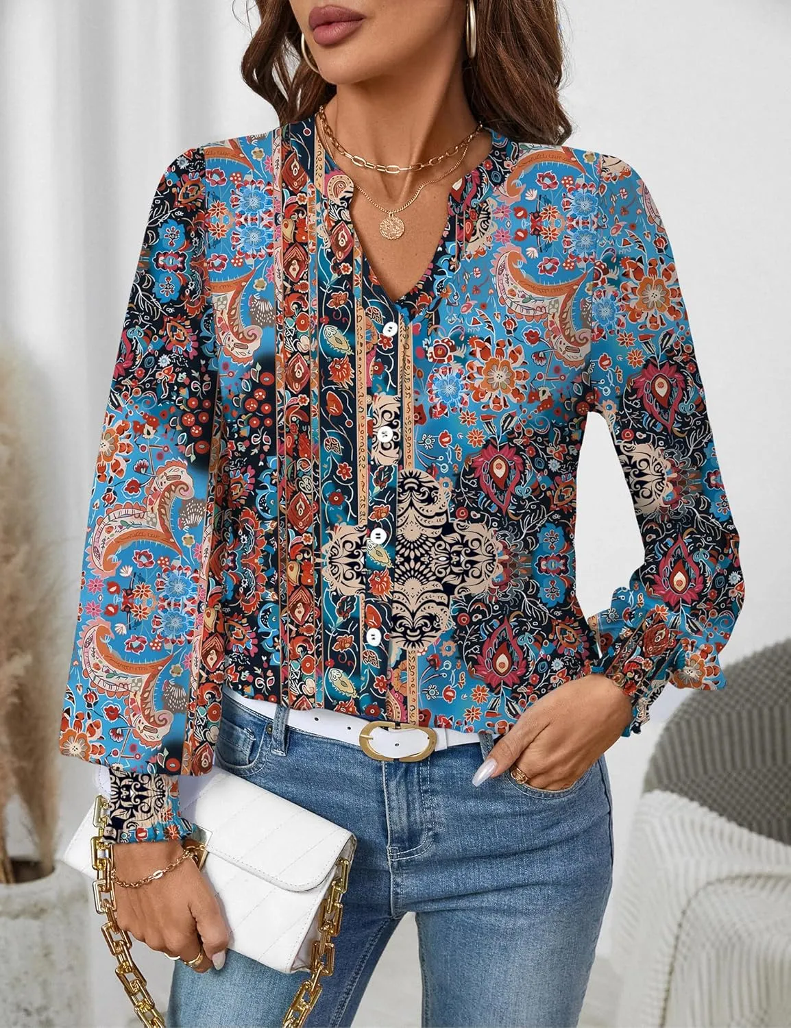 LOMON Button Down Shirt Women Fall Lantern Long Sleeve Blouses Casual Shirts