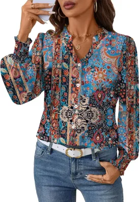 LOMON Button Down Shirt Women Fall Lantern Long Sleeve Blouses Casual Shirts