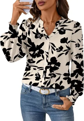 LOMON Button Down Shirt Women Fall Lantern Long Sleeve Blouses Casual Shirts