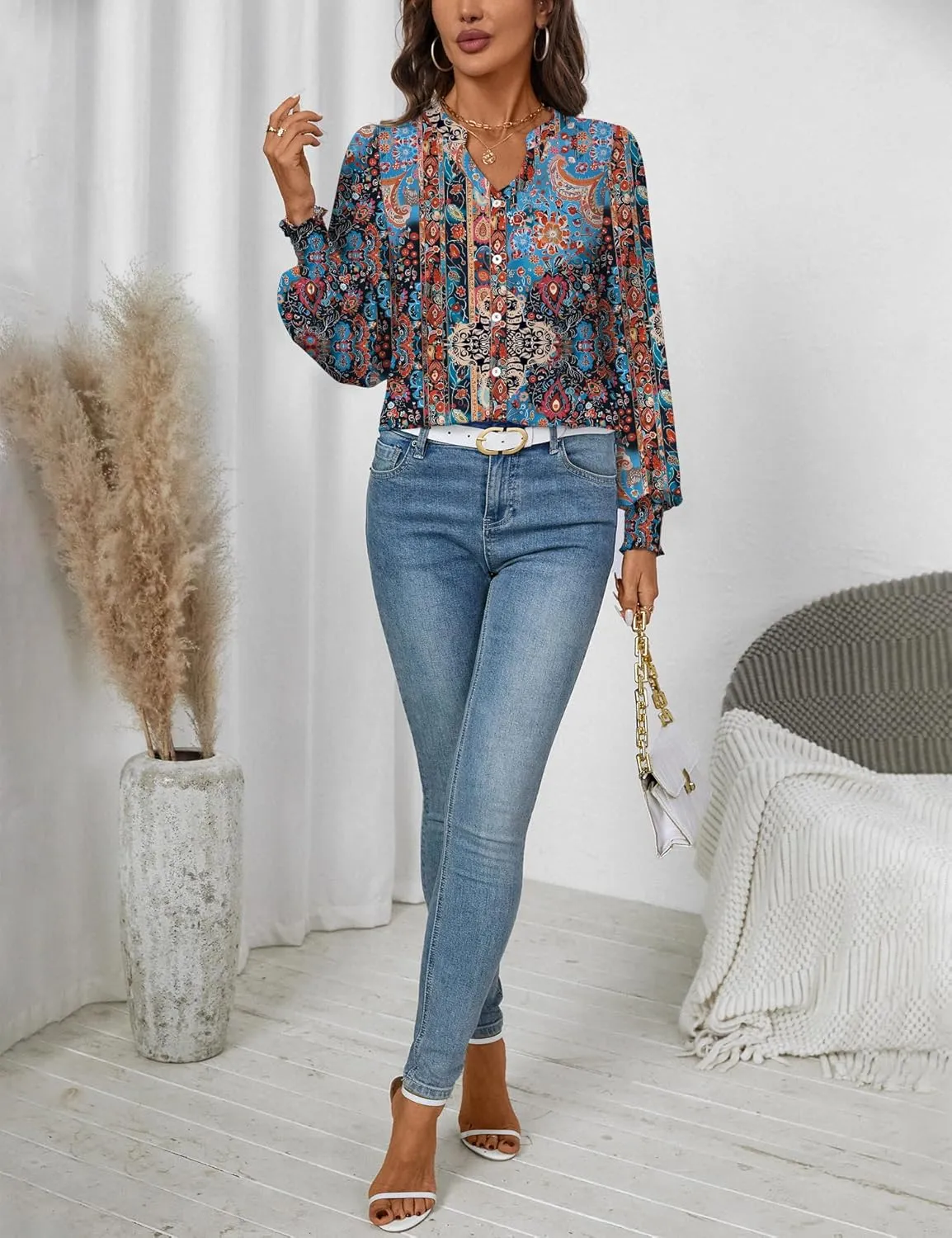 LOMON Button Down Shirt Women Fall Lantern Long Sleeve Blouses Casual Shirts