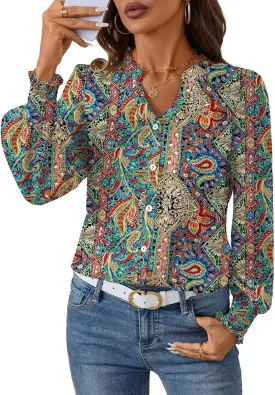 LOMON Button Down Shirt Women Fall Lantern Long Sleeve Blouses Casual Shirts