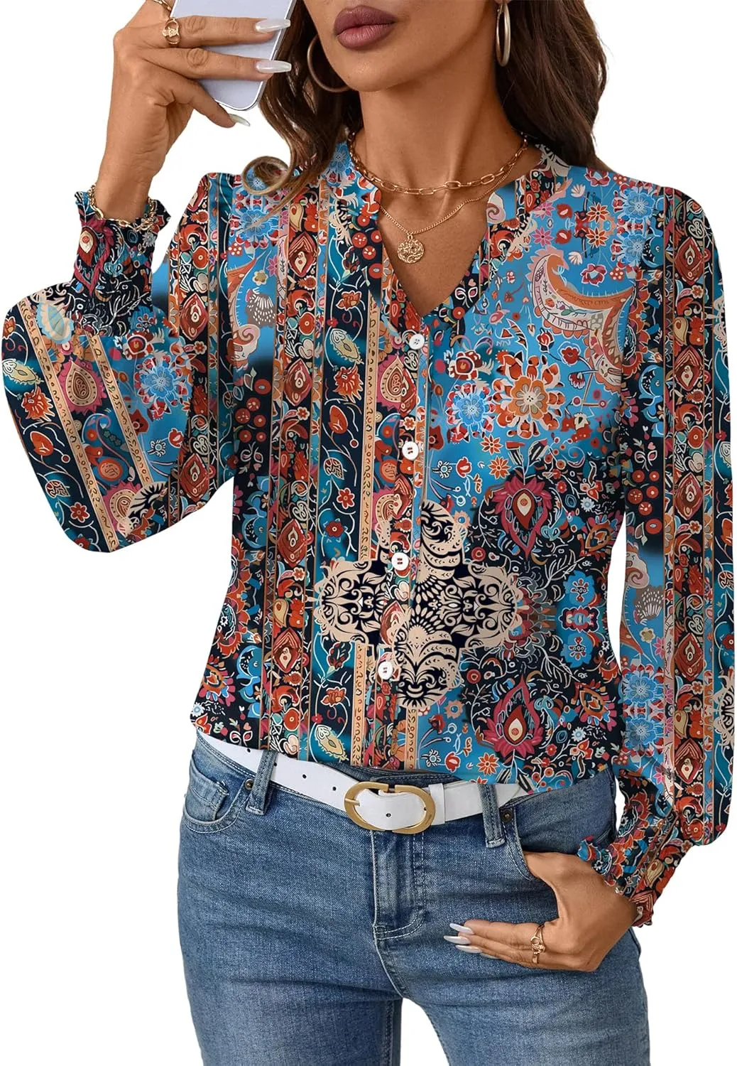 LOMON Button Down Shirt Women Fall Lantern Long Sleeve Blouses Casual Shirts