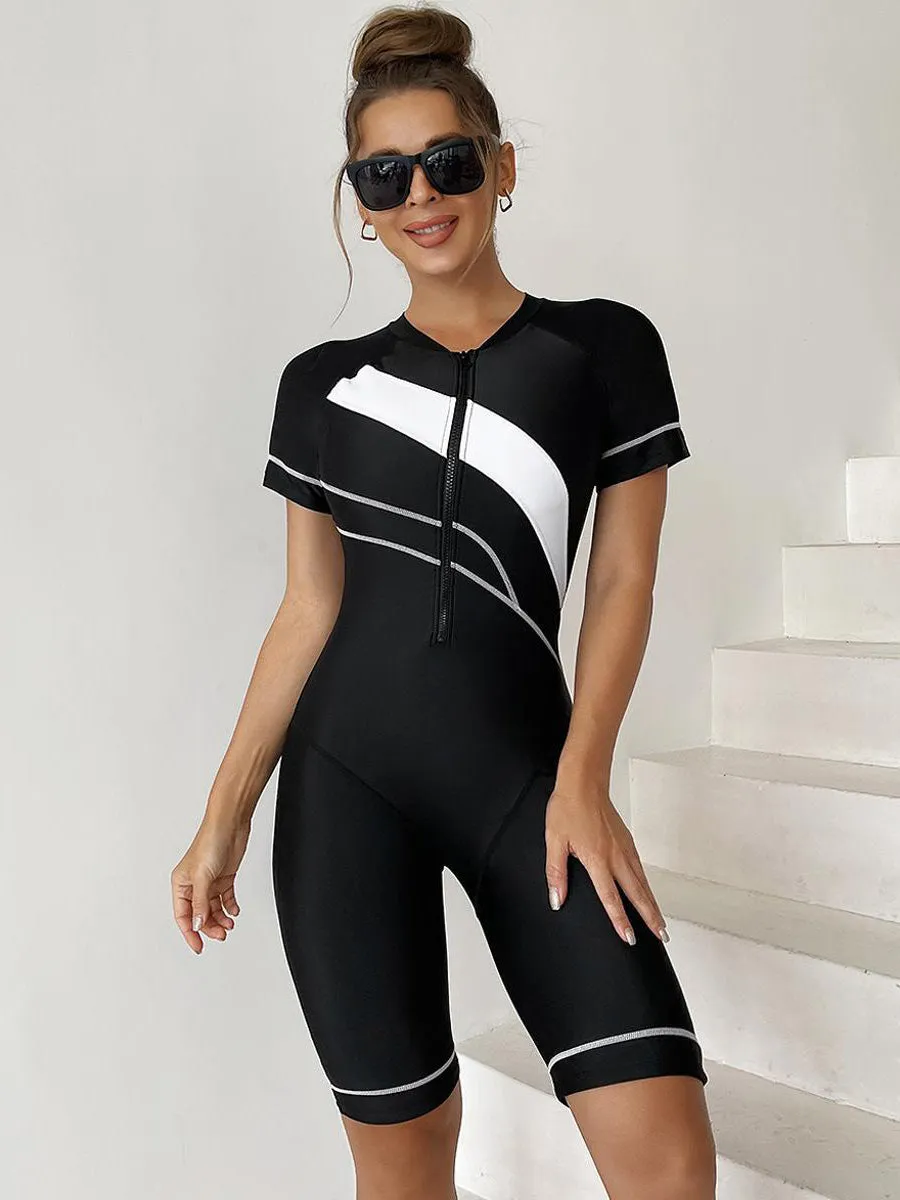 Long sleeve one piece swimsuit boxer briefs UPF50  Rash Guard