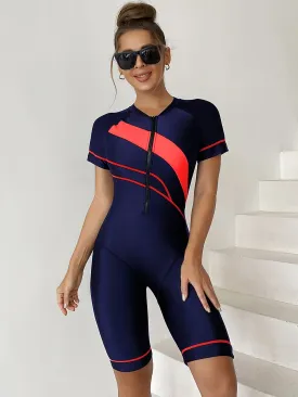 Long sleeve one piece swimsuit boxer briefs UPF50  Rash Guard