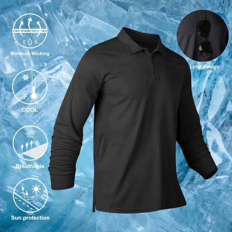 Long Sleeve Polo Shirts for Men Quick Dry Performance Polo T Shirts Collared Tactical Shirt Athletic UPF Golf Shirts