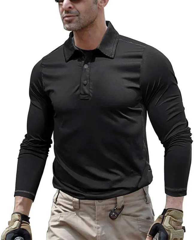 Long Sleeve Polo Shirts for Men Quick Dry Performance Polo T Shirts Collared Tactical Shirt Athletic UPF Golf Shirts
