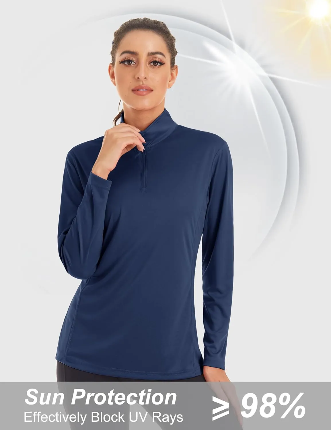 MAGCOMSEN Women's Shirts Long Sleeve 1/4 Zip UPF50  UV Sun Protection Quick Dry Workout Hiking Athletic Shirts Rash Guard