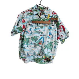 Mediterranean By Catalina Mens Hawaiian Shirt Swim Trunks White Sailboats Sz L