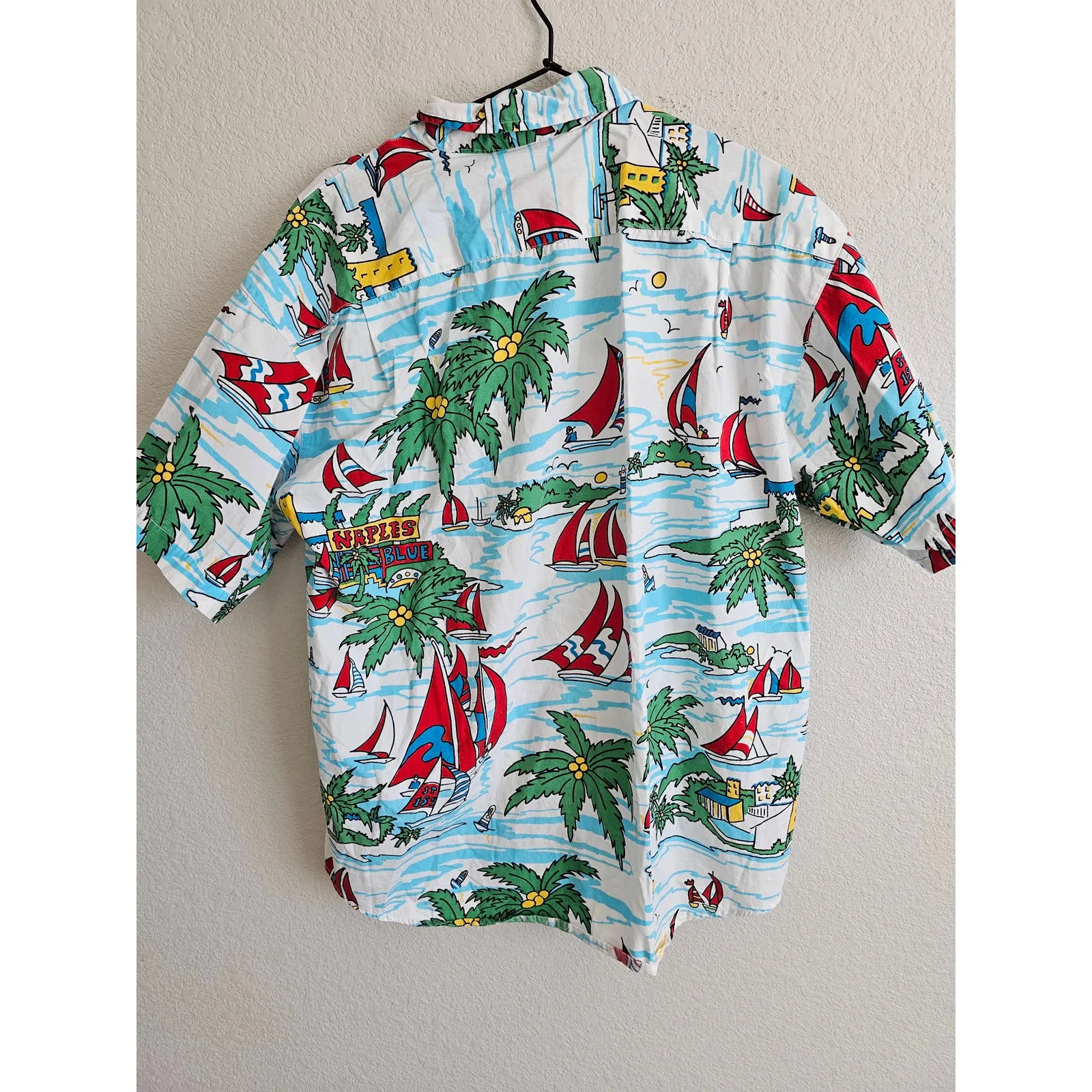 Mediterranean By Catalina Mens Hawaiian Shirt Swim Trunks White Sailboats Sz L