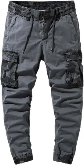 Men's Cargo Joggers Camo Patchwork Slim Fit Stretch Cotton Sweatpants Outdoor Tactical Hiking Pants with Flap Pockets