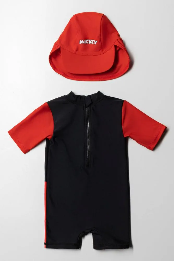 Mickey Mouse Swimsuit & Hat Red